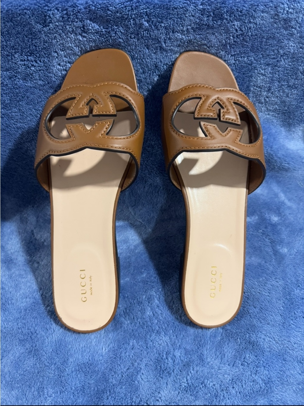 Gucci Brown Leather Open-Toe Slide Mules with Interlocking G